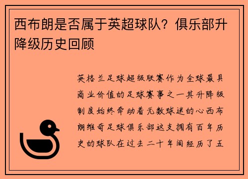西布朗是否属于英超球队？俱乐部升降级历史回顾