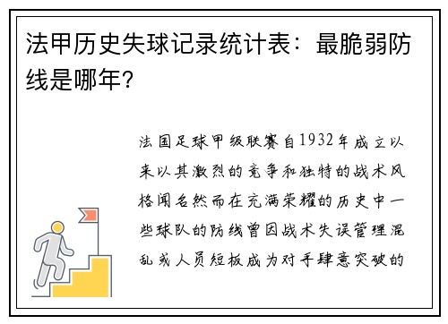 法甲历史失球记录统计表：最脆弱防线是哪年？